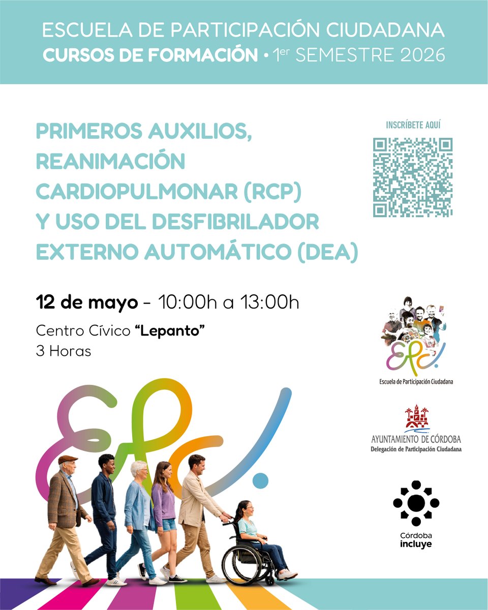 EscuelaParticip's tweet photo. ¡Últimas plazas en la 2ª edición de la formación sobre Primeros auxilios, Reanimación Cardiopulmonar y uso del desfibrilador externo automático!! En el Centro Cívico Lepanto, el 12 de mayo, de 10h a 13h. Inscripciones en https://t.co/PgWfLOjTat
@ParticipaCor https://t.co/gjuTAgTnE9