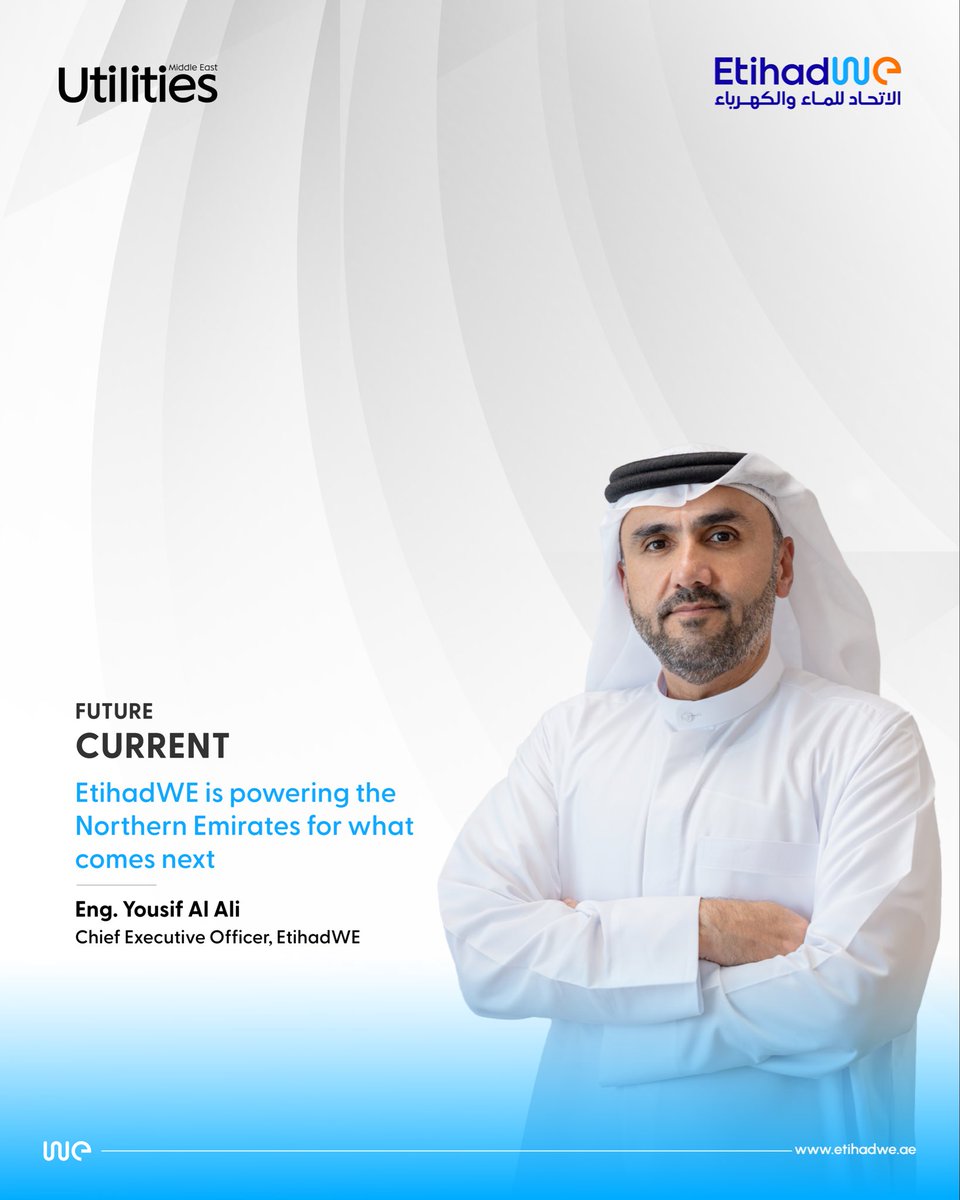EtihadWE's tweet photo. نشرت مجلة مرافق الشرق الأوسط Utilities Middle East، في عددها الصادر في مايو 2026، حوارًا مطولًا مع المهندس يوسف أحمد آل علي، الرئيس التنفيذي للاتحاد للماء والكهرباء، سلّط من خلاله الضوء على نهج الشركة في التطوير الاستباقي للبنية التحتية في شمال الإمارات.

https://t.co/0gHppEGLuP https://t.co/wwrbEZkaVX