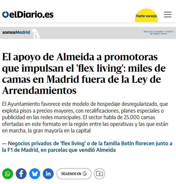 ‼️ Almeida vendió por 41 millones una parcela pública al hijo de Ana Botín para hacer "flex living" junto a la F1.

Te la traducimos: pisos de alquiler carísimos sin Ley de Arrendamientos, en suelo terciario recalificado, regalado por el Ayuntamiento.

No es urbanismo, es saqueo.