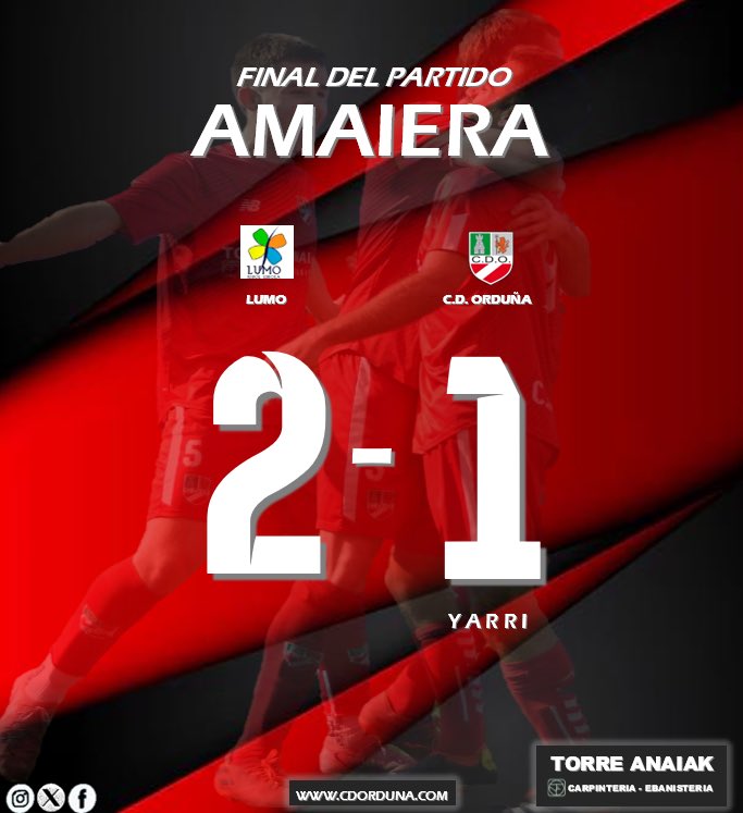 cdorduna's tweet photo. 🔴PRIMER EQUIPO🔴
Amaiera / Final
Lumo 2-1 C.D. Orduña https://t.co/qnBipPKnks