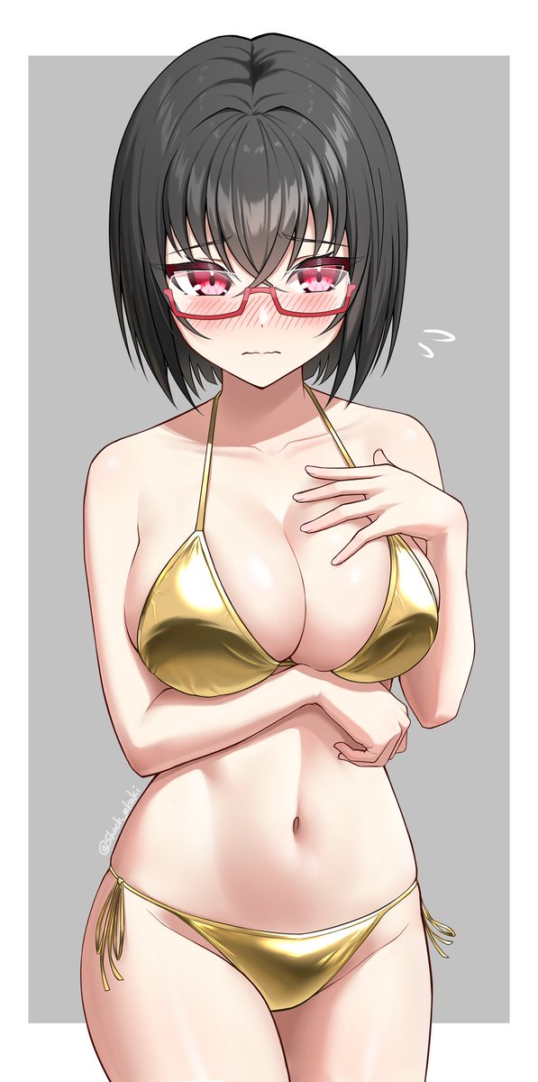 うちの子が金ビキニを着てくれました✨(グレー背景ver.)
