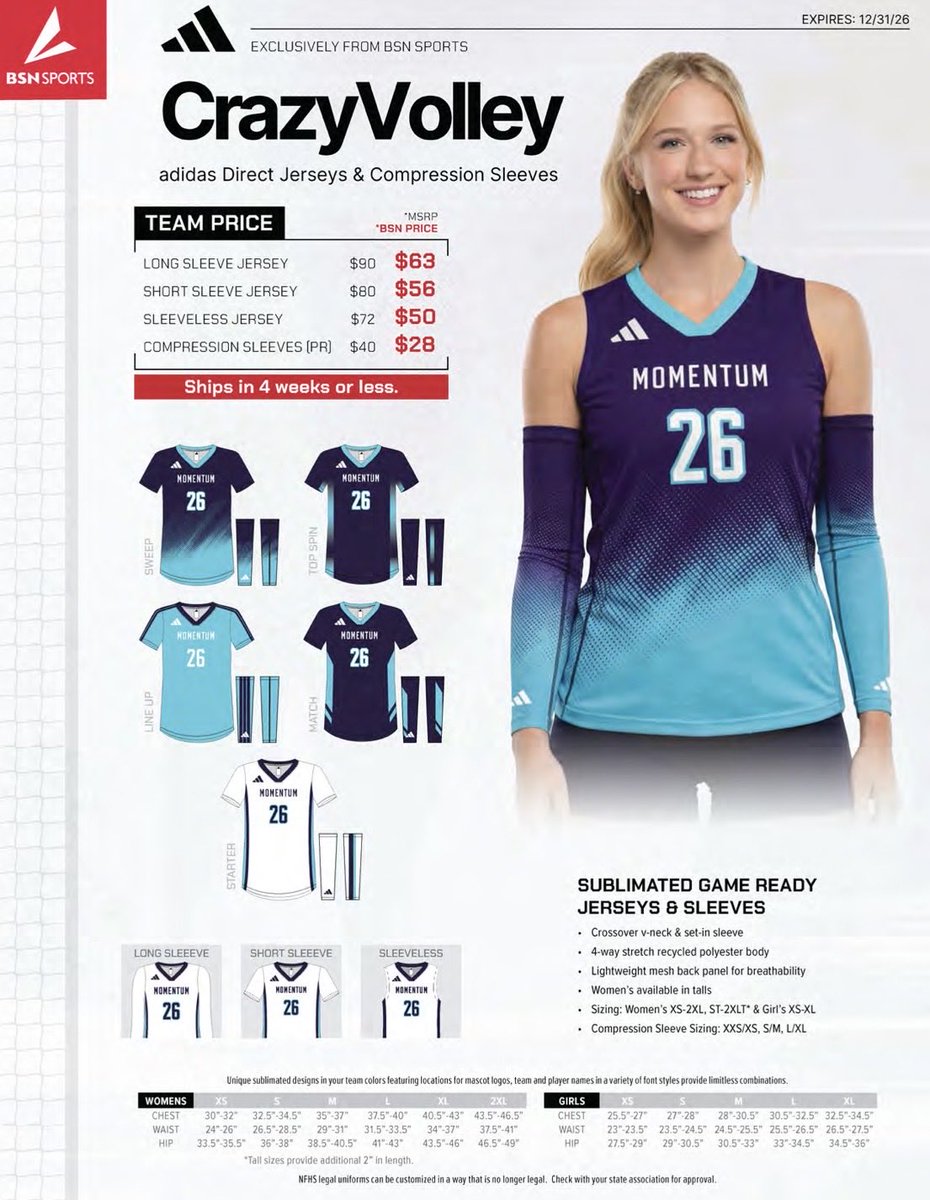 BSNSPORTS_FL's tweet photo. 🔥👀🏐🚨 

@BSNSPORTS &amp; @adidas are excited to debut the NEW Adi CrazyVolley direct licensing collection‼️

The collection features 3 silhouettes &amp; 5 exclusive designs. The collection includes premium on-court jerseys, matching compression sleeves &amp; extended TALL sizing options💥 https://t.co/XbMPolXWwl