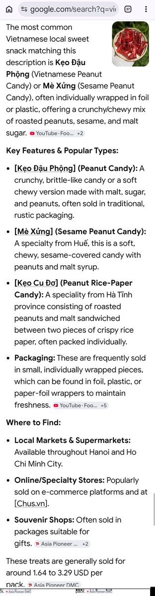 6_6ila's tweet photo. @jimzzinpang @maprangprivate จากเบาะแสเพิ่มของคุณคนนี้
ลองเสริช "vietnamese local sweet snack chocolate peanut in foil packaging" ได้ผลประมาณนี้ค่ะ

...ไม่รู้พอจะเข้าเค้าบ้างมั้ย
บรรยายบอกออกรส มอลต์ ซึ่งก็นัวๆ อยู่ https://t.co/s4B15IvsLU