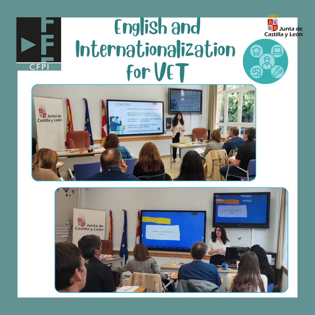 CFPIdiomas's tweet photo. "English Internationalization for VET" con las ponentes Bárbara Calvo, Sandra Mangas y Cristina Usón acompañando  a docentes de FP en las tareas de creación de materiales, legislación e internacionalización

#formacióncyl #innovacyl #internacionalizacyl #aprendeinnovaycomparte https://t.co/zUbbEyf8s1
