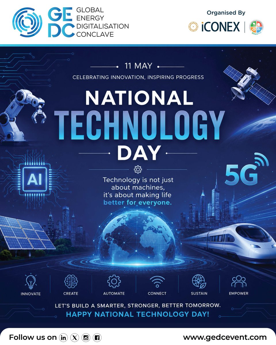 gedcevent's tweet photo. Celebrating #NationalTechnologyDay and the innovations shaping a smarter, more sustainable future.

At #GEDC2026, we are bringing together leaders and innovators to explore the future of #EnergyDigitalisation. https://t.co/EIINcswlKr