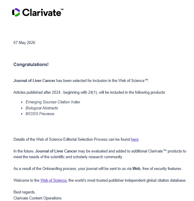 Journal of Liver Cancer tweet media