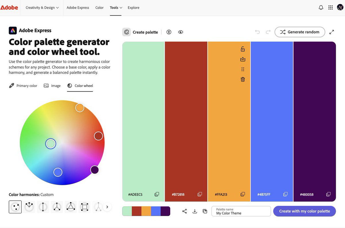 gaku's tweet photo. なに、Adobe Color て、Express に統合しちゃって使いご事だいぶ変わってしまった??!
■Color Palettes & Themes | Adobe Express https://t.co/xBvVQ6mePj
#AdobeColor #ColorPalette #Adobe https://t.co/YasgaiPwzi