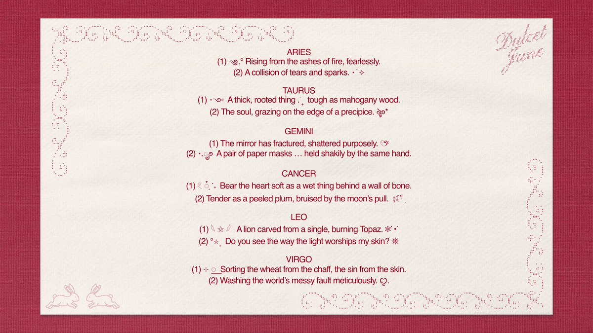 DulcetJune's tweet photo. Hello, Summer-lings. @DulcetJune is inviting you to stargazing tonight, for the 12 pairs of biographies have descended upon earth. Do claim your constellation before they leave the chart. ⋆˚࿔

✶.  #bealanja https://t.co/9JmogbYCsi