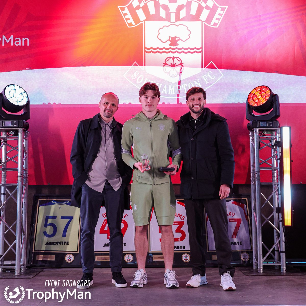 SouthamptonFC's tweet photo. Celebrating an impressive year for our Academy at their 2025/26 celebration evening 👏🏆