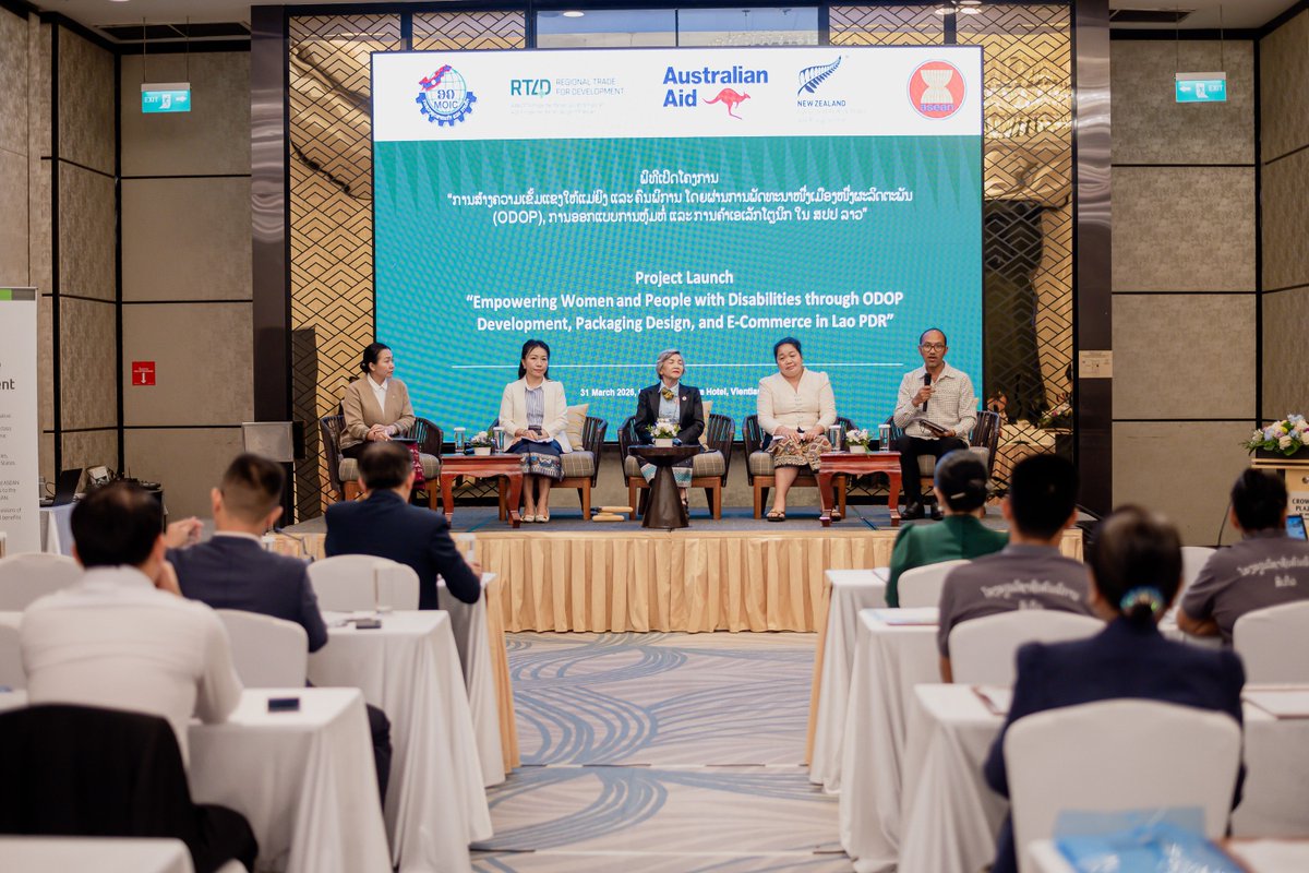 RegTrade4Dev's tweet photo. 🇱🇦🌿 Fostering inclusive One District One Product (ODOP) development in Lao PDR

📅 31 March 2026 — The Institute for Industry, Commerce and Energy (IICE), Ministry of Industry and Commerce, with support from Regional Trade for Development (RT4D) and the Mekong Australia Partnership (MAP), launched the project “Empowering Women and People with Disability through ODOP Development, Packaging Design, and E-Commerce” in Vientiane Capital.

🌱✨ By improving product quality, certification pathways, and safe e-commerce practices, the project aims to help women, people with disability, and micro & small enterprises grow businesses, increase incomes and build resilience across Lao PDR.

🏛️🤝 Over 60 participants from government, development partners, private sector, GEDSI representatives, and producer groups joined the launch. The event created a strong platform for dialogue to refine policy recommendations and strengthen collaboration.

🔄📈 This project moves research into action. It will strengthen the ODOP framework, build the capacity of IICE and SME Service Centers, and equip women-led and people with disability–inclusive MSMEs with skills in product development, packaging, certification, and e-commerce.

🛍️🌏 Through assessments, provincial training, policy dialogue and knowledge-sharing, the initiative will expand market access, strengthen producer networks and support inclusive participation in digital and regional trade under frameworks such as RCEP. 

#RT4D #MekongAustraliaPartnership #RCEP #InclusiveTrade #WomensEconomicEmpowerment #LaoPDR 

@AusAmbLaos @AusAmbASEAN @DFAT_TradeTalk