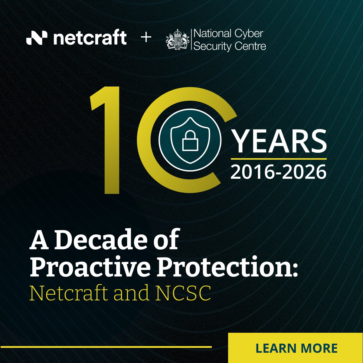 Netcraft's tweet photo. A 10-year partnership with National Cyber Security Centre – built on action.
Over the past year alone:
1.2 million takedowns, with 50%+ of phishing URLs removed within one hour.

This is what sustained, proactive defense looks like at national scale.
https://t.co/PapxiIjs3A https://t.co/GgRdt6O7ga