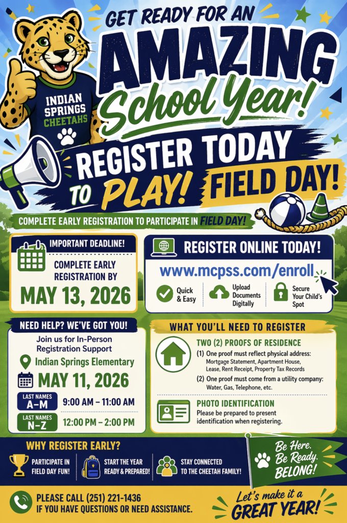 ISE_Braves's tweet photo. We are looking forward to seeing all of our 2026-2027 parents and guardians today! 🎉📚

Join us for Registration and our Book Fair!  See you soon at Indian Springs Elementary! 🐆💙 https://t.co/LAhuJUDJ6f