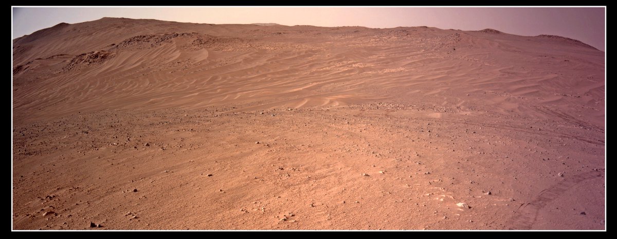 mars_stu's tweet photo. New martian panorama, stitched together and processed from images taken by Perseverance outside Jezero Crater yesterday... Image Credit: NASA/JPL-Caltech/S Atkinson https://t.co/1gDEoU69Dg