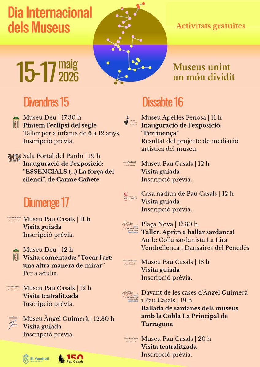 elvendrell_cat's tweet photo. 🏛️ El Vendrell celebra el Dia Internacional dels Museus amb un cap de setmana ple de cultura, patrimoni i activitats gratuïtes!

🎁 A més, els dies 16 i 17 podreu aconseguir imants exclusius dels museus participants!

ℹ️ https://t.co/v1g5YR6GLV

@CulturaVendrell @VendrellMuseus https://t.co/rLJ4VoMfeS