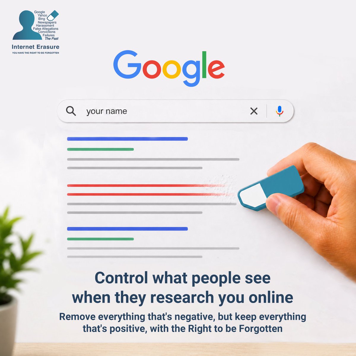 InternetErasure's tweet photo. Control what people see about you online.

Remove everything that's negative, but keep everything that's positive, with the Right to be Forgotten

https://t.co/5cTHNT0EhN https://t.co/uYPAMuqrAO