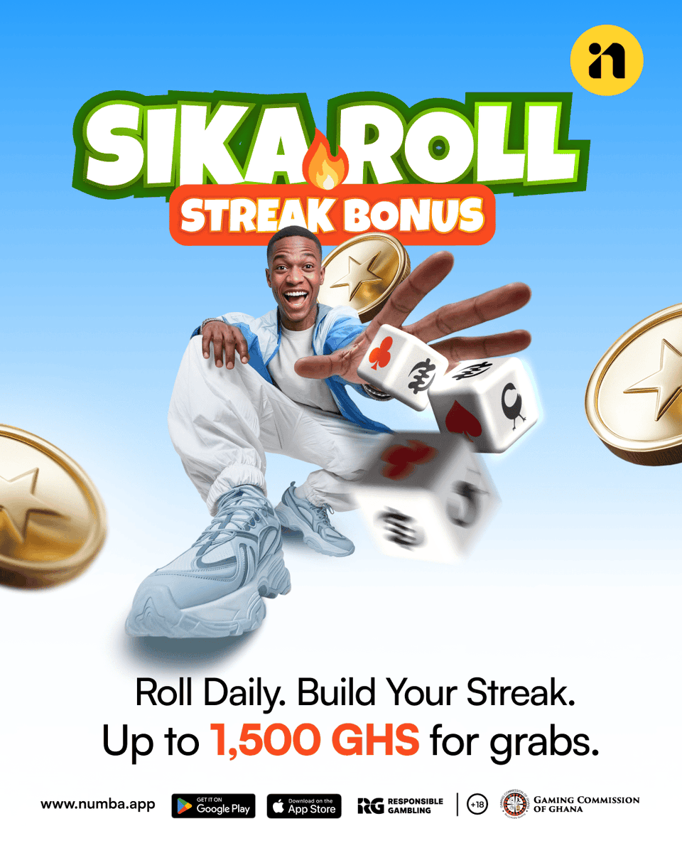 Numbagh's tweet photo. Keep the Streak, Claim the Sika! 🔥🎲

Don't miss a day or your streak resets! T&amp;Cs on https://t.co/vehDcSnqFI.

#SikaRollStreak #NumbaBonus #GhanaGaming #DailyWins #NumbaApp #TGMA #InfluentialTechEntrepreneur #TheBigPushAgenda https://t.co/Qyb5hLp5vm