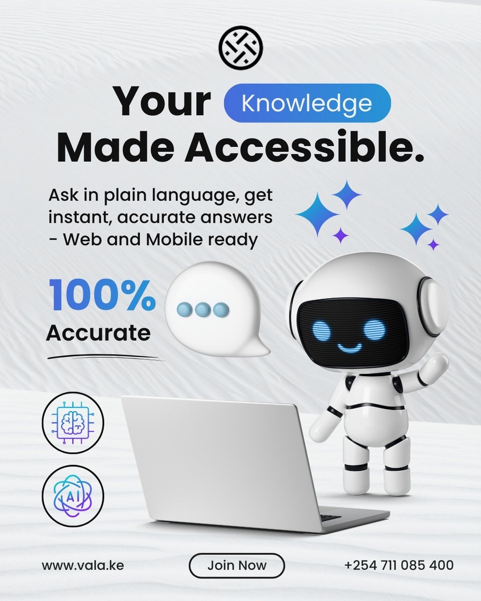 GoodPartners_KE's tweet photo. Transform the way your organization accesses and shares knowledge.
#ArtificialIntelligence #Innovation #DigitalTransformation #AI #BusinessTechnology #TechForGood #ValaAI https://t.co/MgWIQrZEZM