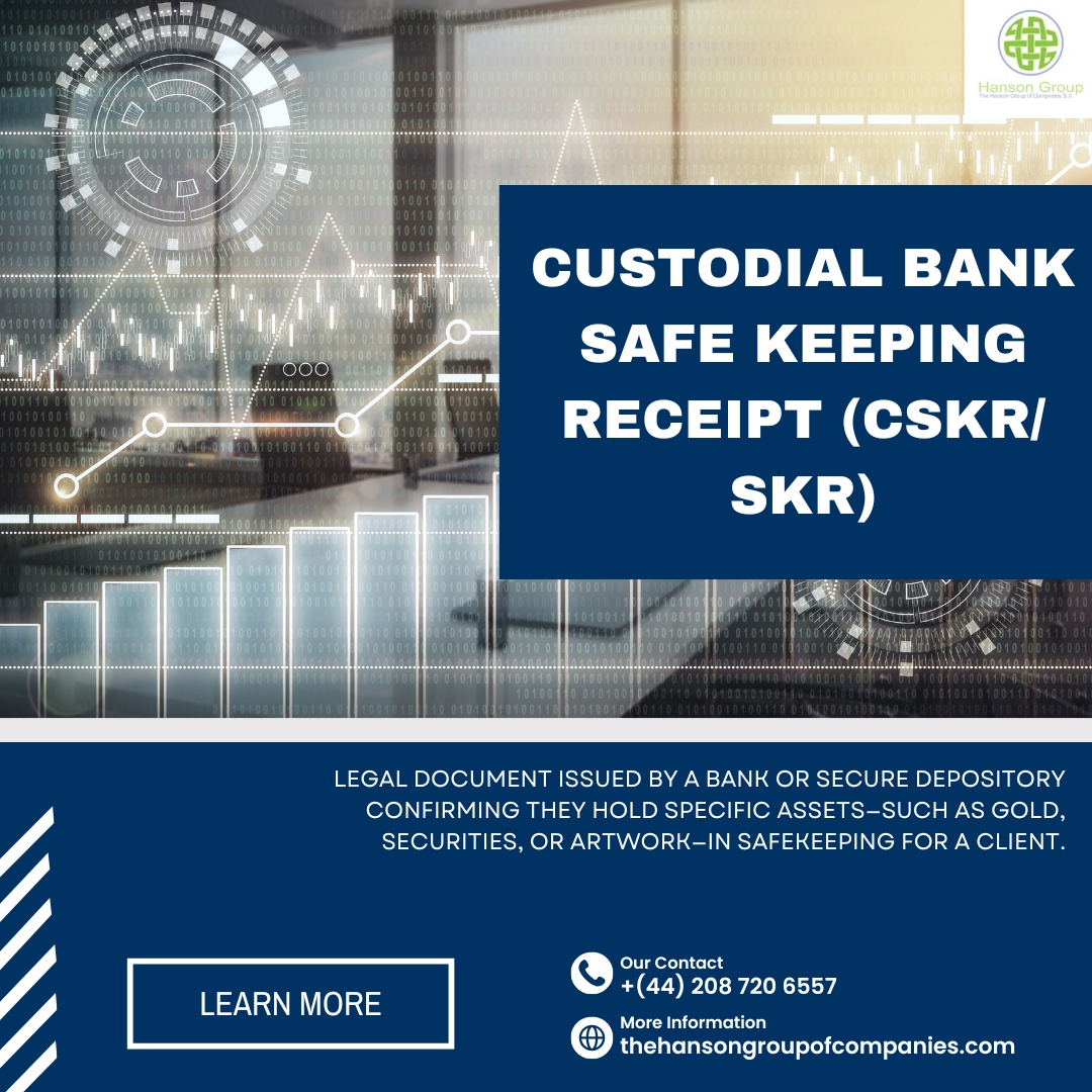GroupHanson's tweet photo. Secure and monetize valuable assets with Custodial Bank Safe Keeping Receipt (CSKR/SKR) solutions from The Hanson Group of Companies.

#CSKR #SKR #BankingInstruments #AssetProtection #AlternativeFinance #FinancialServices #TheHansonGroup #InvestmentSolutions https://t.co/I7X8TtybRX