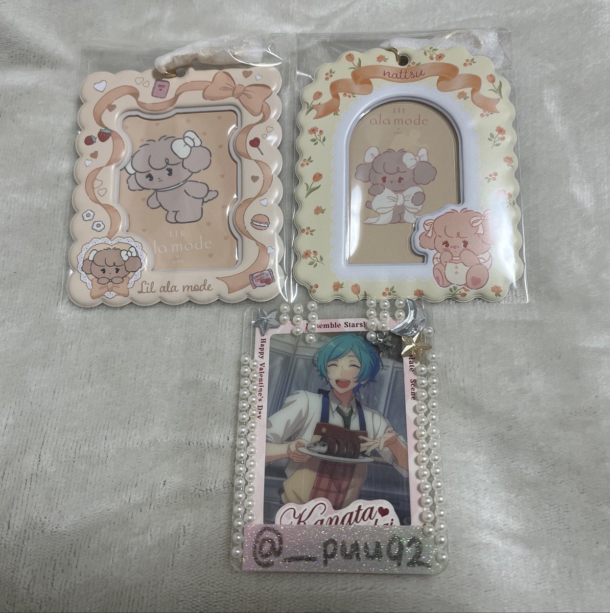 __puu92's tweet photo. 【交換】mikko リルアラモード　トレカケース　カードホルダー　

【譲】ナッツA、ナッツB

【求】ムースA又はキャミーA、ラテB

都内手渡し又は郵送。
ムース又はキャミー最優先で求めております。
商品直置き、OPP入れてない場合はお断りする場合がございます。 https://t.co/NOCbCzay3v