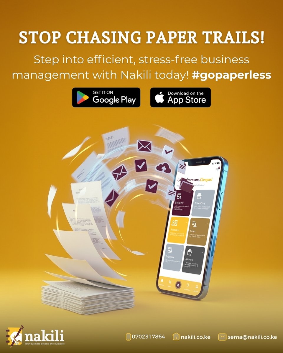 NakiliKenya's tweet photo. Stop Chasing Paper Trails!
#GoPaperless https://t.co/v9e3gijeWC