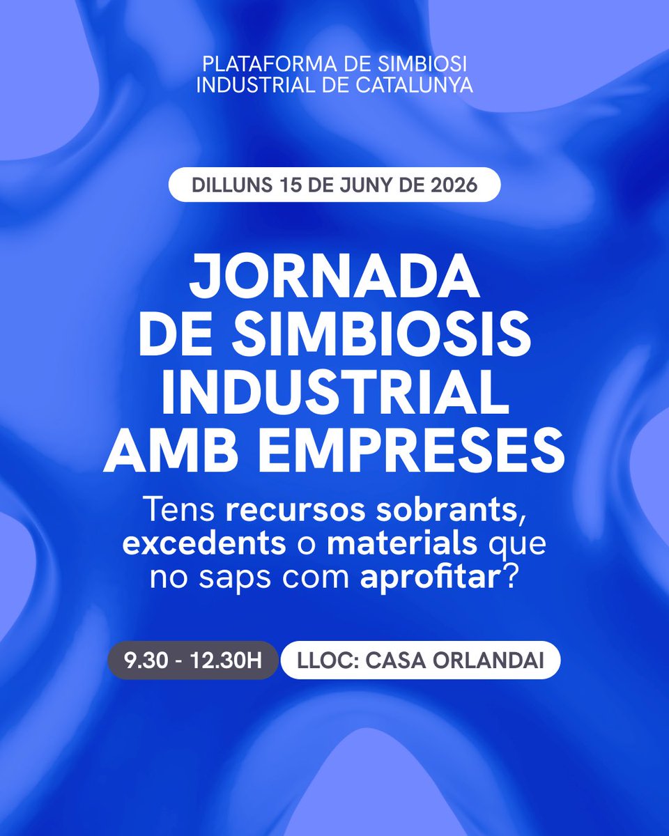 residuscat's tweet photo. Tens recursos sobrants, excedents o materials que no saps com aprofitar?  El pròxim 15 de juny, la Plataforma de Simbiosi Industrial de Catalunya (PSIC) organitza una jornada presencial adreçada a empreses industrials, productives i comercials per identificar possibles vies de valorització, generar connexions i detectar noves oportunitats de col·laboració.  📅 15 de juny de 2026 🕤 9:30 – 12:30 h 📍 Casa Orlandai, Barcelona  👉 Inscripcions: https://t.co/dLyzbTBY1H  #SimbiosiIndustrial #EconomiaCircular #PSIC #ResidusCat #Empreses