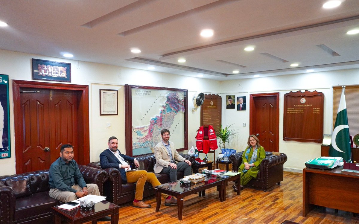PRC_official's tweet photo. Mr. Jeremy Smith, Cluster Manager for Afghanistan &amp; Pakistan at the British Red Cross, paid a courtesy call on the Chairperson PRCS, Mrs. Farzhana Naek, at PRCS NHQ, to discuss ongoing humanitarian collaboration and support for vulnerable communities.

#BritishRedCross #IFRC https://t.co/W6rL9XPcuH
