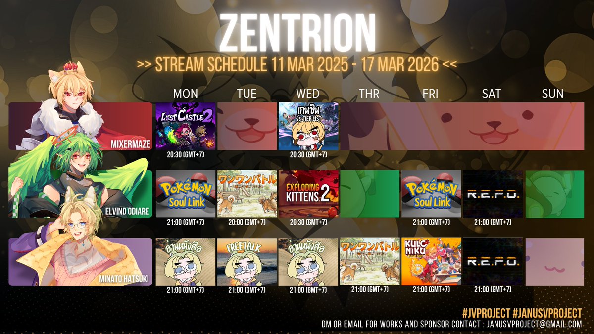 Janusv_Project's tweet photo. SCHEDULE  11 APR 2026 - 17 MAY 2026
========================        
-UNIT- 
#ZENTRION
#CRIMINALQ
========================   
#VtuberTH #JVProject https://t.co/PmRiihoQLH