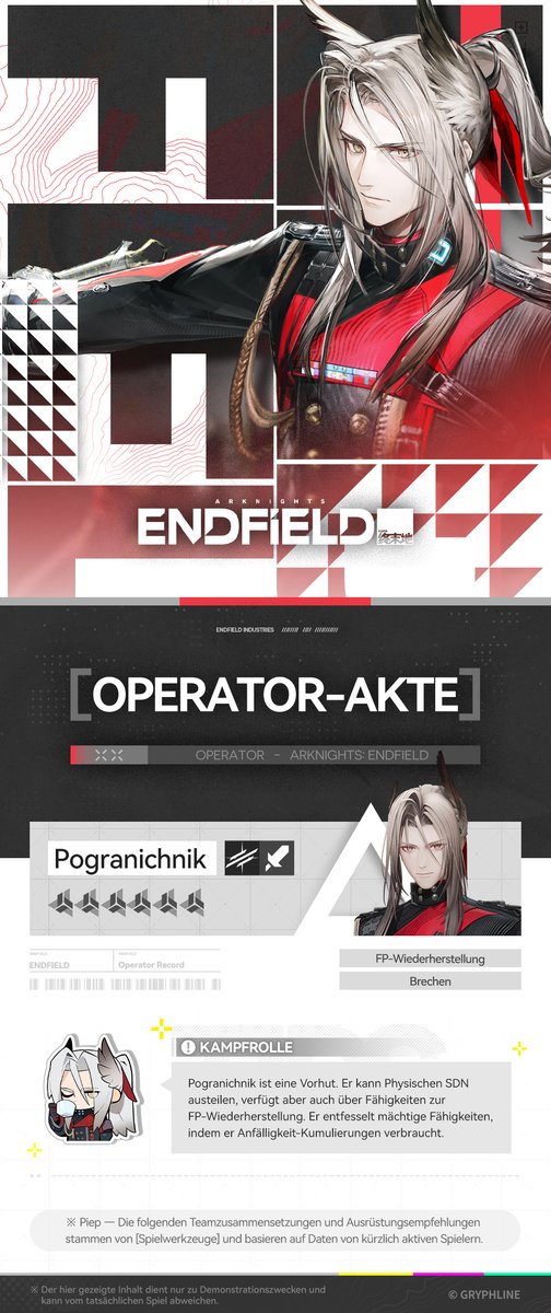 AKEndfieldDE's tweet photo. // Operator-Akte // Laevatain // Gilberta // Ardelia // Pogranichnik
Endministrator, wir sind der Schild hinter deinem Rücken.
Weitere Informationen findest du unter folgendem Link:
https://t.co/myXhWt9qEl
#ArknightsEndfield #Endfield #AtTheWakeOfSpring https://t.co/gqFn1LYnSe