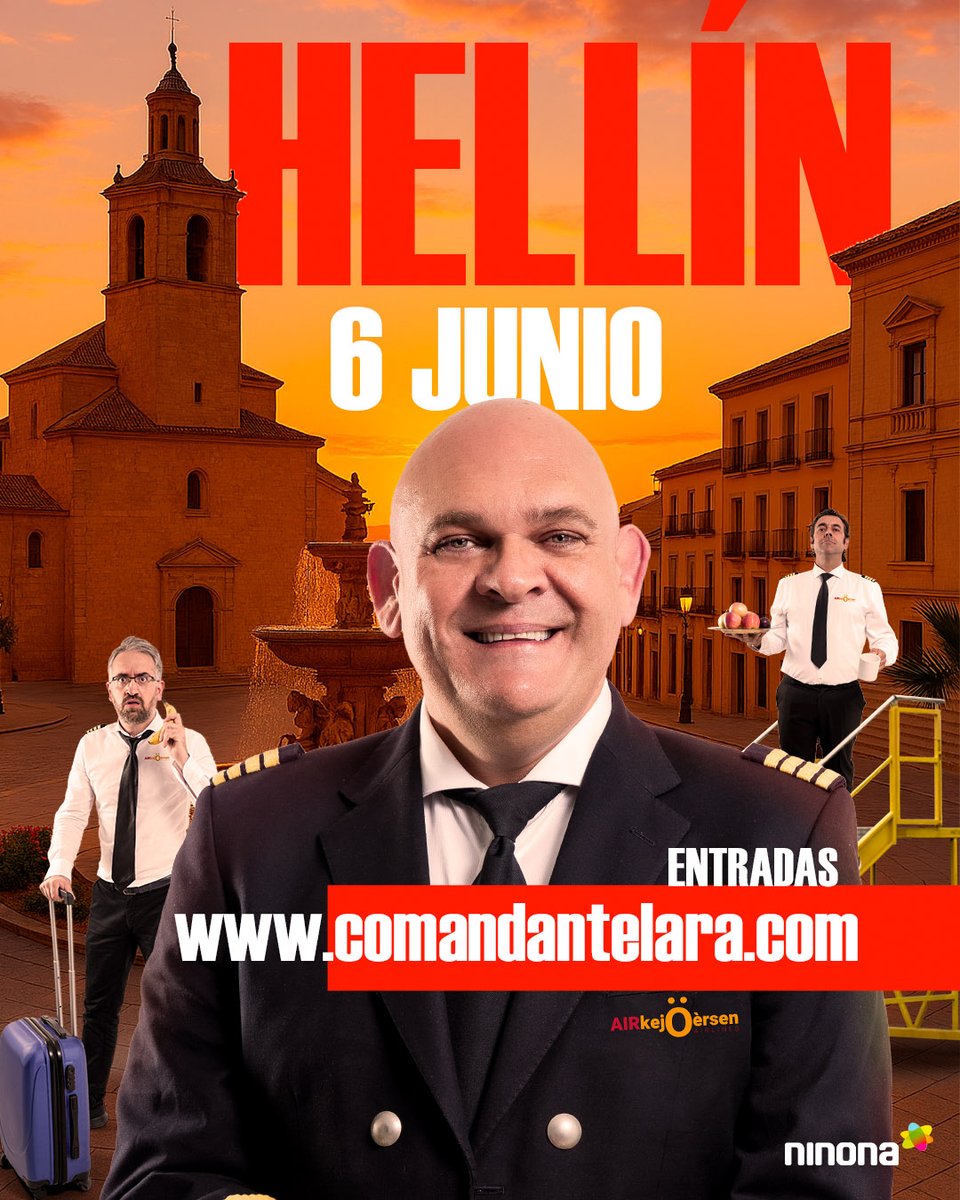 ninona_comedy's tweet photo. 🚨 Hellín 🚨 
ÚLTIMAS ENTRADAS Comandante Lara &amp; Cía aterrizan con su 'Viaje con nosotros' en el Teatro Victoria de Hellín ✈️ 
📆 6 de Junio 
🎟️Entradas en comandantelara. com https://t.co/zu1a2tewBc