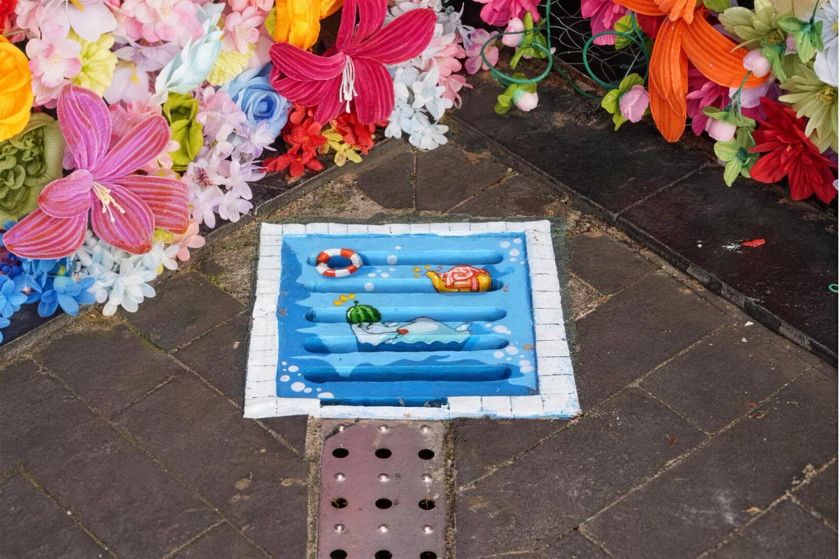 hangzhoufeel's tweet photo. 🐭🍕Tiny "street spirits" have quietly appeared along Zhongshan Middle Road. Created by China Academy of Art students together with Hubin Subdistrict, the playful art project is transforming overlooked street corners into fun little surprises, making this historic Hangzhou street feel like a real-life storybook.

You can see a mouse peeks out from a flowerbed, a rabbit sits beside a bench holding flowers, and even old manhole covers have turned into mini summer pool scenes. Hidden in the plane trees, there's even a tiny "pizza workshop" with a mouse chef serving cheesy slices. 

#Hangzhou #StreetArt #CityWalk