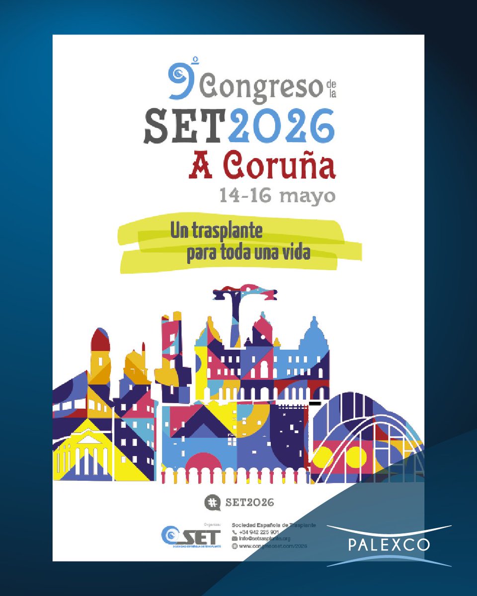Palexco's tweet photo. El 9º Congreso de la @SETrasplante se celebra en A Coruña del 14 al 16 de mayo de 2026, en el Palacio de Congresos Palexco 💼

Más información: https://t.co/PKFVEdu3Ny

#palexco #palaciodecongresoscoruna #eventos #eventospalexco #set https://t.co/wtP6bbyO7i