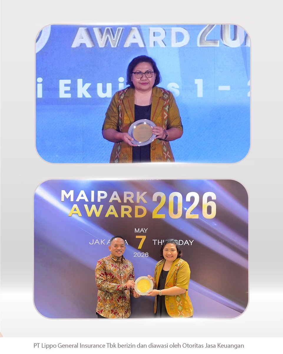 LGI_id's tweet photo. LGI meraih penghargaan Best General Insurer – Equity Category Rp1–2 Triliun pada MAIPARK Award 2026.

Terima kasih atas kepercayaan dan dukungan yang terus diberikan.

#LGI #LGIaCompanyofHanwha #MAIPARKAward2026 #GeneralInsurance #AsuransiUmum https://t.co/w5ESCKSu6U