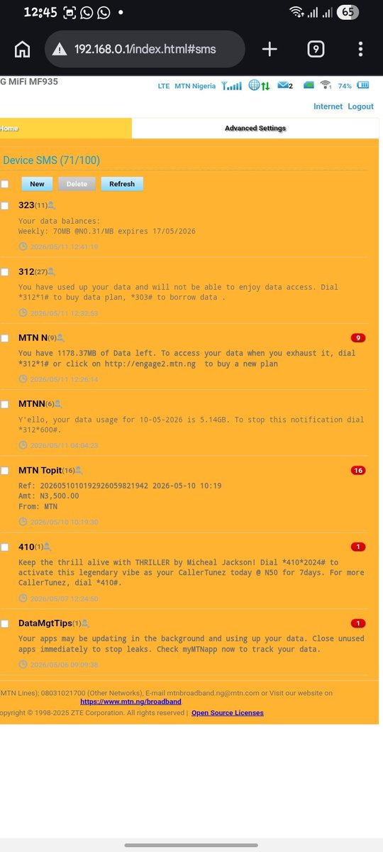 PatrickSol57595's tweet photo. @MTNNG @MTN180 @MTNza 

Mtn I just notice that you guys have been stealing my data with my noticed. As of yesterday Sunday 10th, May 2026 around 10am i brought 11GB of data(3,500). But now I am getting a message that my data is left with 70mb, How? https://t.co/q8i8emTbB4