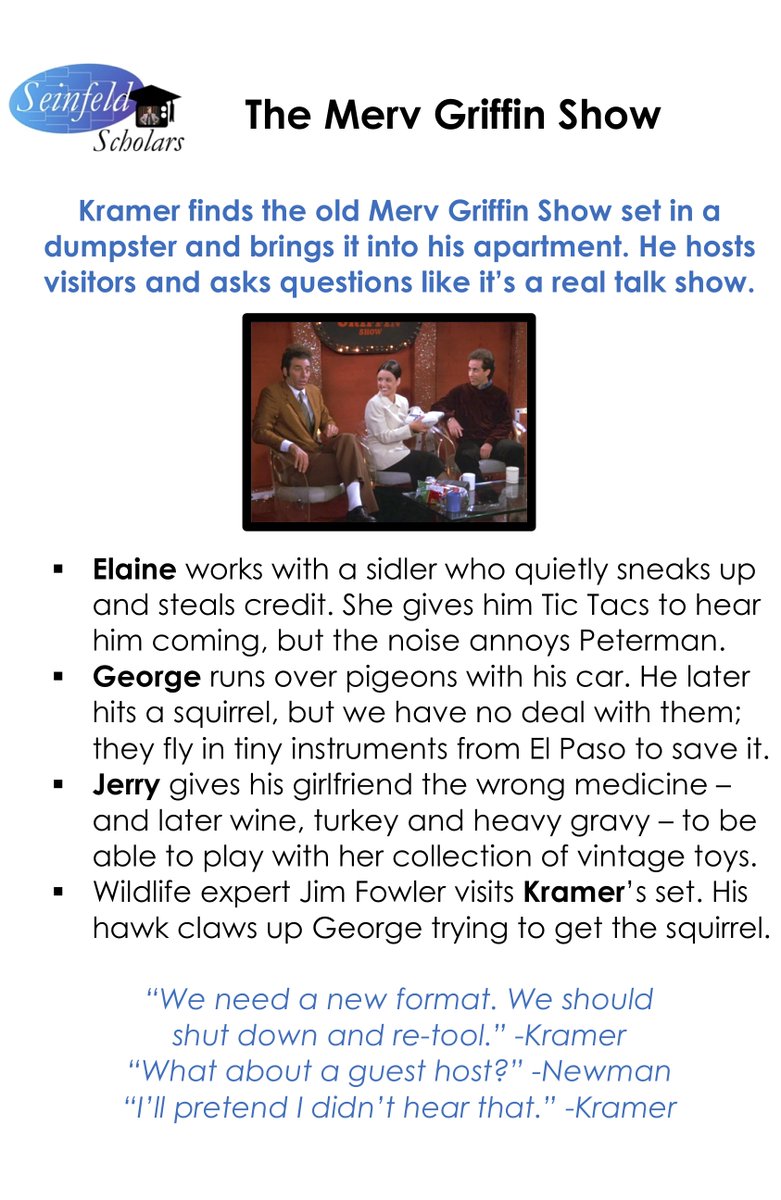 SeinfeldScholar's tweet photo. #SeinfeldBracket
*Bracket De Ménage* ☑️
Consolation
⏸️ THE OPPOSITE
⏸️ THE RYE
⏸️ THE MERV GRIFFIN SHOW
⏸️ THE SWITCH
Which episode is best?
👇 CLICK TO VOTE 👇
https://t.co/DZsuImhtDk
🔺 ▫️ 🔺 ▫️ 🔺 ▫️ https://t.co/mwknWXdMRX