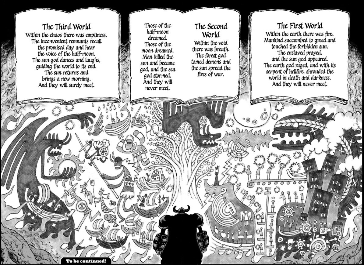 #ONEPIECE #ONEPIECE1182

Loki - Nidhögg - Serpent of Hell Fire

Luffy - Joy Boy - Sun God

Dragon - ? - Rain God 

Chopper - ? - Forest God 

Imu - Earth God