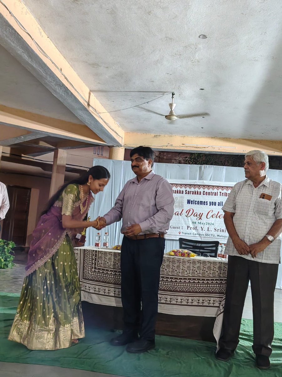 SSCTUniversity's tweet photo. 🎉 Annual Day Celebrations at SSCTU 🎉

Sammakka Sarakka Central Tribal University celebrated its Annual Day with great enthusiasm on Friday, 08.05.2026 at the Transit Campus, Mulugu. The event witnessed vibrant participation from students, faculty members, and staff, making the occasion memorable and inspiring.

The Hon’ble Vice-Chancellor, Prof. Y.L. Srinivas graced the event as the Chief Guest and addressed the gathering with an encouraging speech, motivating students to strive for excellence in academics, culture, sports, and overall personality development. Prof. G. Ram Reddy, Dean Academics, was also present along with faculty members and students.

As part of the celebrations, prizes distributed to students who excelled in various academic, cultural, literary, and sports events conducted during the year. The program reflected the spirit of talent, creativity, and unity among the students of SSCTU.

✨ The celebrations concluded on a joyful note with cultural performances and enthusiastic participation from the university community.

#SSCTU #AnnualDay #Mulugu #StudentAchievements #UniversityLife #AcademicExcellence #CulturalFest #SammakkaSarakkaCentralTribalUniversity