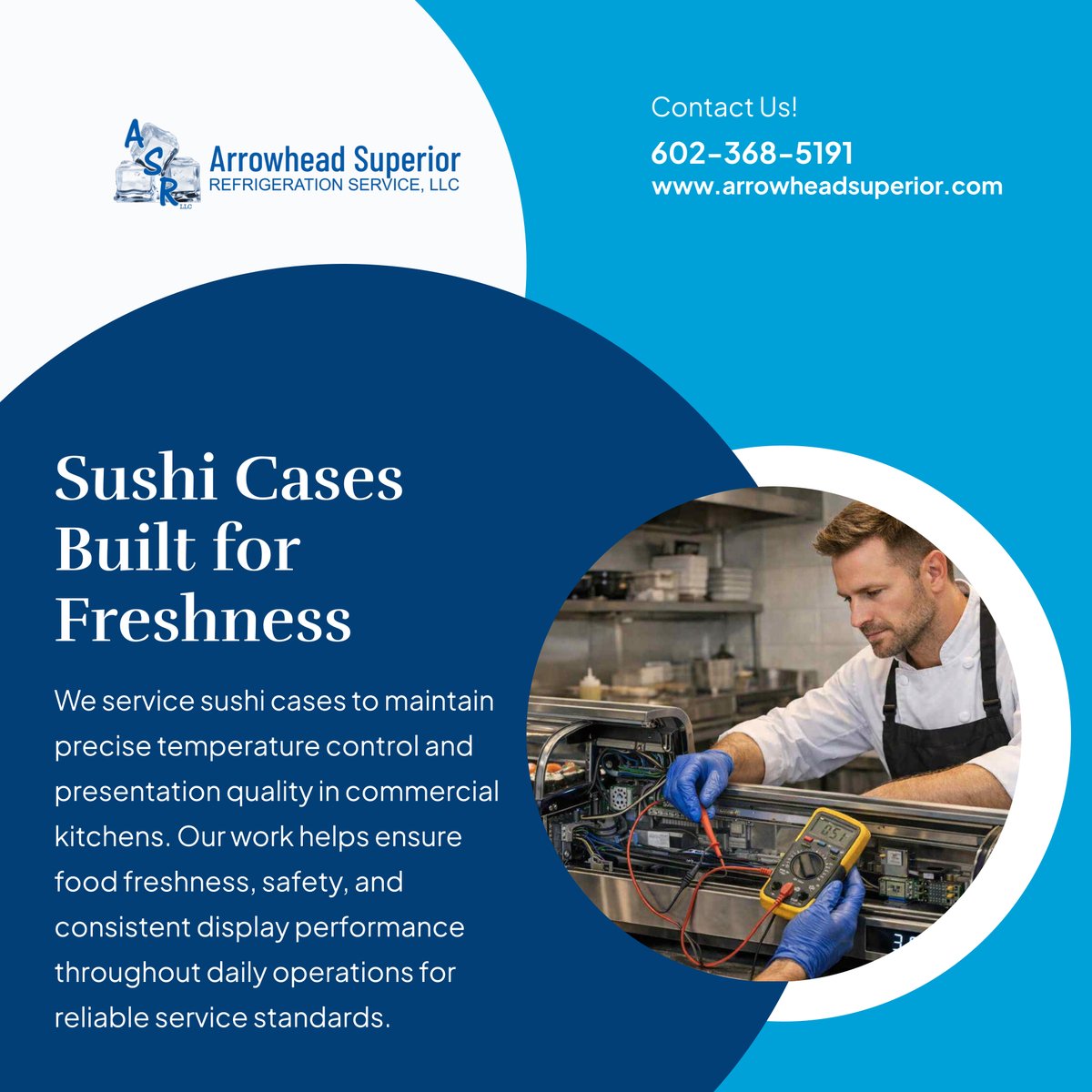 ASR_ASB2008's tweet photo. Keep food presentation consistent and safe with properly maintained sushi cases. We provide dependable service that supports busy kitchen operations. 

Contact our team in Peoria for assistance! 🍣❄️🔧🏪📞  

#PeoriaAZ #CommercialRefrigerationServices #SushiCases #FoodDisplay https://t.co/HohQhFz89r