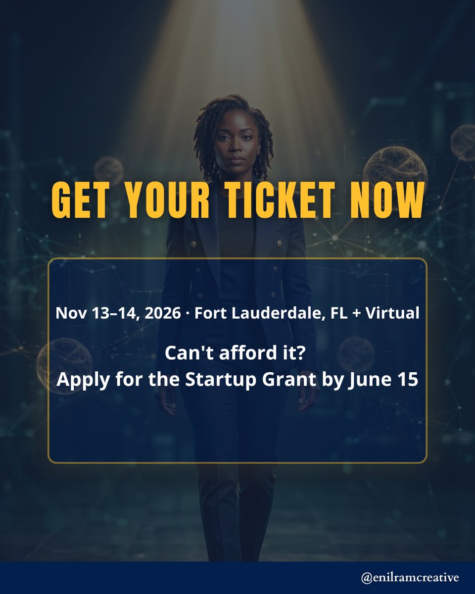 EnilramCreative's tweet photo. Early bird ends June 30 ⏰
Get Equipped AI Summit™ 2026 
Nov 13–14, Fort Lauderdale + Virtual

Virtual $97 · In-Person $397 · VIP $697
Prices go up July 1. Grab yours → https://t.co/dpjl5MIJKJ

Can't afford it? Grant apps close June 15 https://t.co/0Gen4Tnkst
