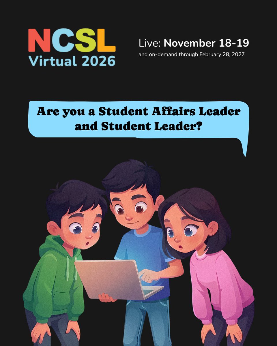 NCSLConference's tweet photo. 🎓 If you're shaping student life, this is where you need to be. 

NCSL Virtual 2026 is built for Student Affairs Leaders &amp; Student Leaders ready to lead, connect &amp; grow. 

Your role matters. Your voice matters. 👉 https://t.co/UoYiWRh3Le

#NCSL2026 #StudentAffairs https://t.co/vfkFUvqvIA