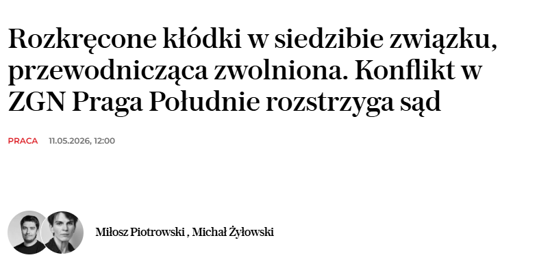 MiPiotrowski's tweet photo. „Jak ktoś mówi prawdę, to jest niewygodny��. ZGN Praga-Południe najpierw wygasił związek zawodowy pod pretekstem niedopełnienia formalności, a chwilę później zwolnił jego przewodniczącą i pomimo postanowienia sądu nie przywrócił jej do pracy.
https://t.co/7Bf2949i4n https://t.co/nhpTFyAOzX