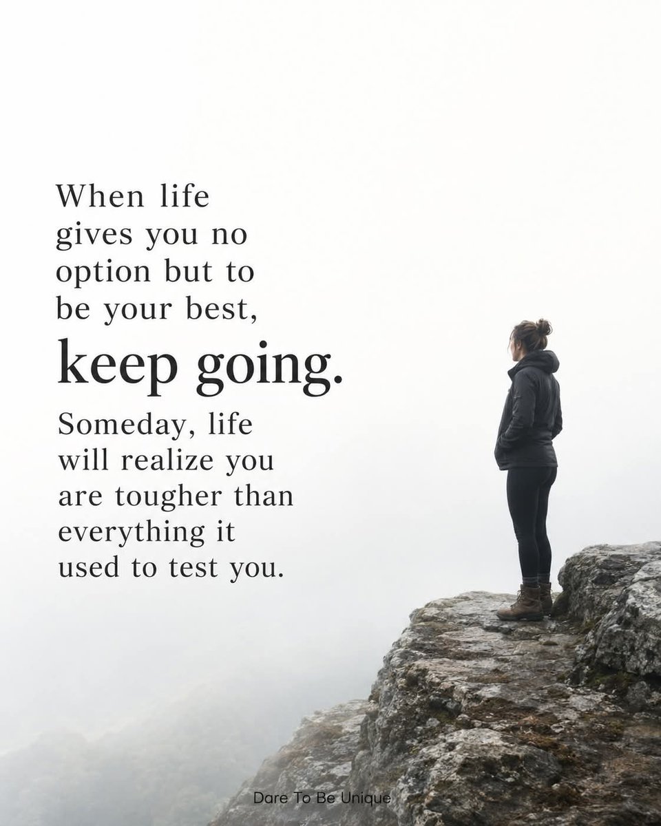 Sometimes life gets so hard that the only choice left is to rise and give it your best.

Don’t let the pressure make you forget who you are becoming.

One day, everything that tested you will prove how tough you really are.

#toughtobreak #resilience #daretobeunique