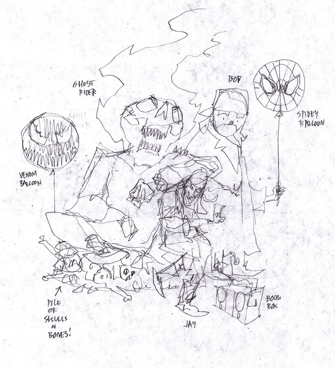 JimMahfood's tweet photo. Inks and layout for JAY &amp; SILENT BOB: JAYS OF FUTURE PAST book from Marvel! Out on June 10. Final order cut-off is today! 
@thatkevinsmith @marvel 
💀💀💀
#jayandsilentbob #marvel #kevinsmith https://t.co/lT3Ae317AB