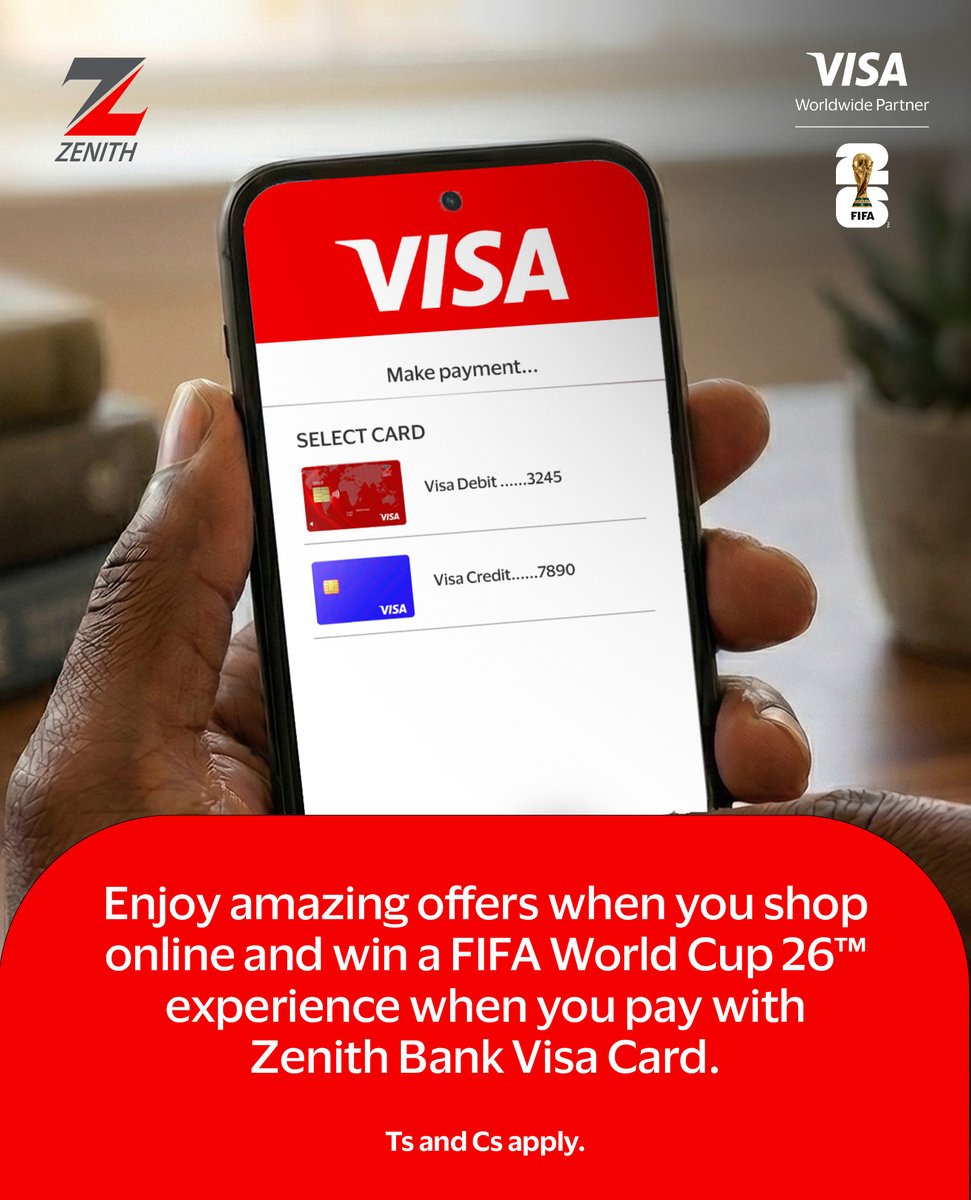 ZenithBank_Gh's tweet photo. Spend GHS6,000 across three international transactions with your Zenith VISA Card and qualify to win a trip to the FIFA World Cup 26 and other consolation prizes. https://t.co/zBHHFkmsLo