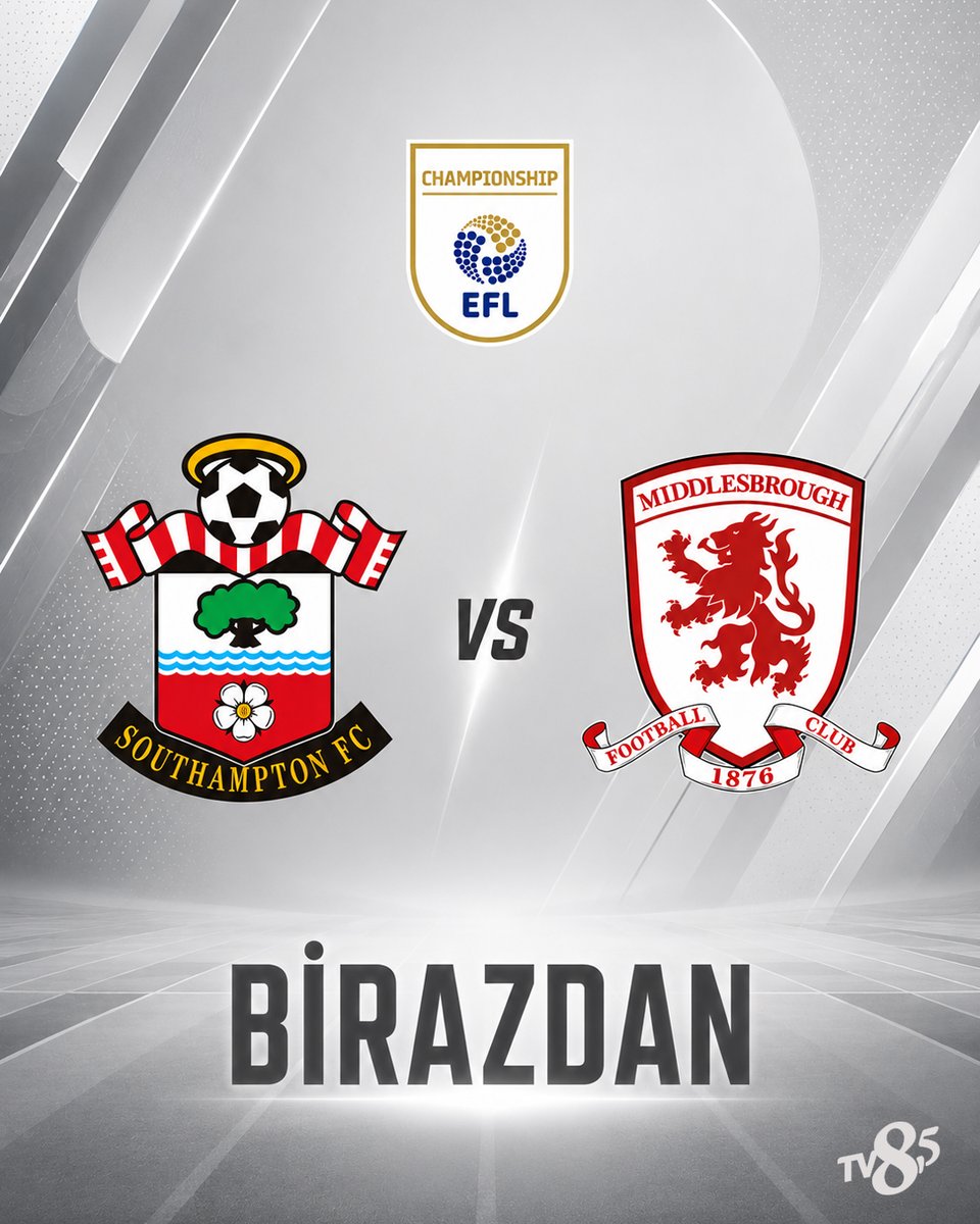 TV8Bucuk's tweet photo. 'Southampton – Middlesbrough' karşılaşması canlı yayınla birazdan TV8,5'ta. #TV8Bucuk https://t.co/gJ9WmK0NeU
