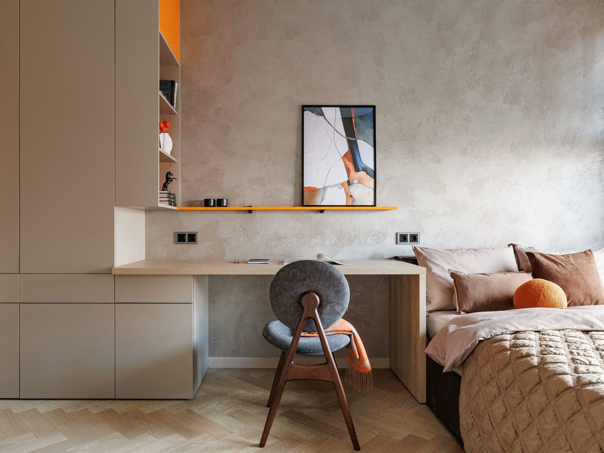 ViVakitchen_'s tweet photo. Комната от ViVakitchen — сочетание глубоких фактур и теплых оттенков🧡 Графитовые поверхности, акцентные оранжевые ниши, единая система х��анения и рабочая зона создают стильное и функциональное пространство. #ViVakitchen #интерьер #дизайн https://t.co/KHtSBqk9dt