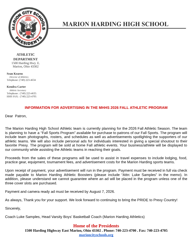 prexyhoops's tweet photo. 🚨 Have your heard the news!? 🎉

We are bringing back the Fall Sports Program.

That’s right, all HHS fall athletics will be featured in this program!

Would you like a business ad featured in this program??  

Do you want to give a shoutout to a fall athlete?  Do you have a Senior athlete and want to submit a picture with a shout out?! 

Please email lsamples@mcspresidents.org with any questions or submissions.