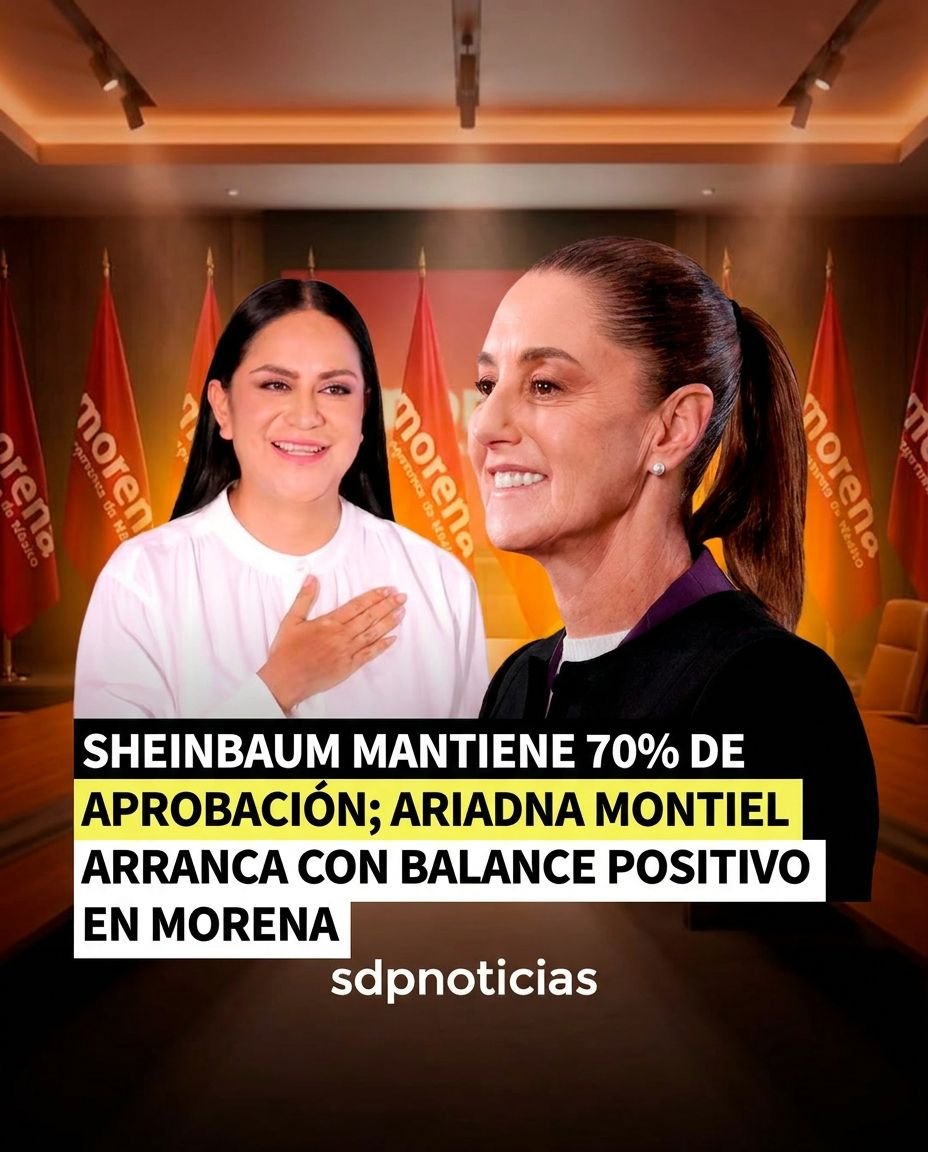 sdpnoticias's tweet photo. 📊👩🏻‍💼 Aprobación de @Claudiashein se mantiene sólida 💪🏻 en mayo de 2026

La más reciente encuesta de @MetricsMx revela que la mandataria registra un 70.4% de respaldo ciudadano 🔍, manteniendo estabilidad durante las últimas semanas

🟤 El estudio también destaca la llegada de Ariadna @A_MontielR a la dirigencia nacional de @PartidoMorenaMx, con un balance favorable entre quienes la conocen: 30.2% tiene una opinión positiva frente a 11.3% negativa.

📌 Según la medición, el 55.7% de los mexicanos afirma aprobar “mucho” la gestión presidencial, mientras la desaprobación se ubica en 21.4%.

📈 Además, la percepción de continuidad en la llamada “Cuarta Transformación” sigue fortaleciéndose dentro del partido oficialista.

La encuesta fue realizada el 6 de mayo mediante 800 entrevistas telefónicas automatizadas, con un nivel de confianza del 95%.
#ClaudiaSheinbaum #Morena #AriadnaMontiel #4T #México