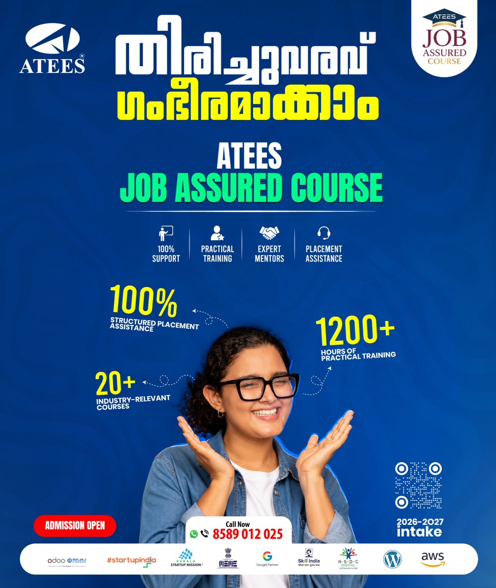 ATEES_Global's tweet photo. 🚀Shape your future with the JOB ASSURED Course by ATEES Global
✅1200+ Hours Practical Training
✅20+Industry-Relevant Courses
✅Placement AssistanceBuild real skills with expert mentorship and career-focused learning💼

📞+91 8589 012 025

#ATEES #JobAssuredCourse #CareerGrowth https://t.co/cr0fQp5qP8