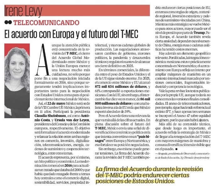 soyirenelevy's tweet photo. ✔️ El acuerdo con Europa y el futuro del T-MEC... mi columna de hoy en @El_Universal_Mx @UEenMexico https://t.co/aC0AQ0oO9e… vía @El_Universal_Mx https://t.co/c45ISgNwnc