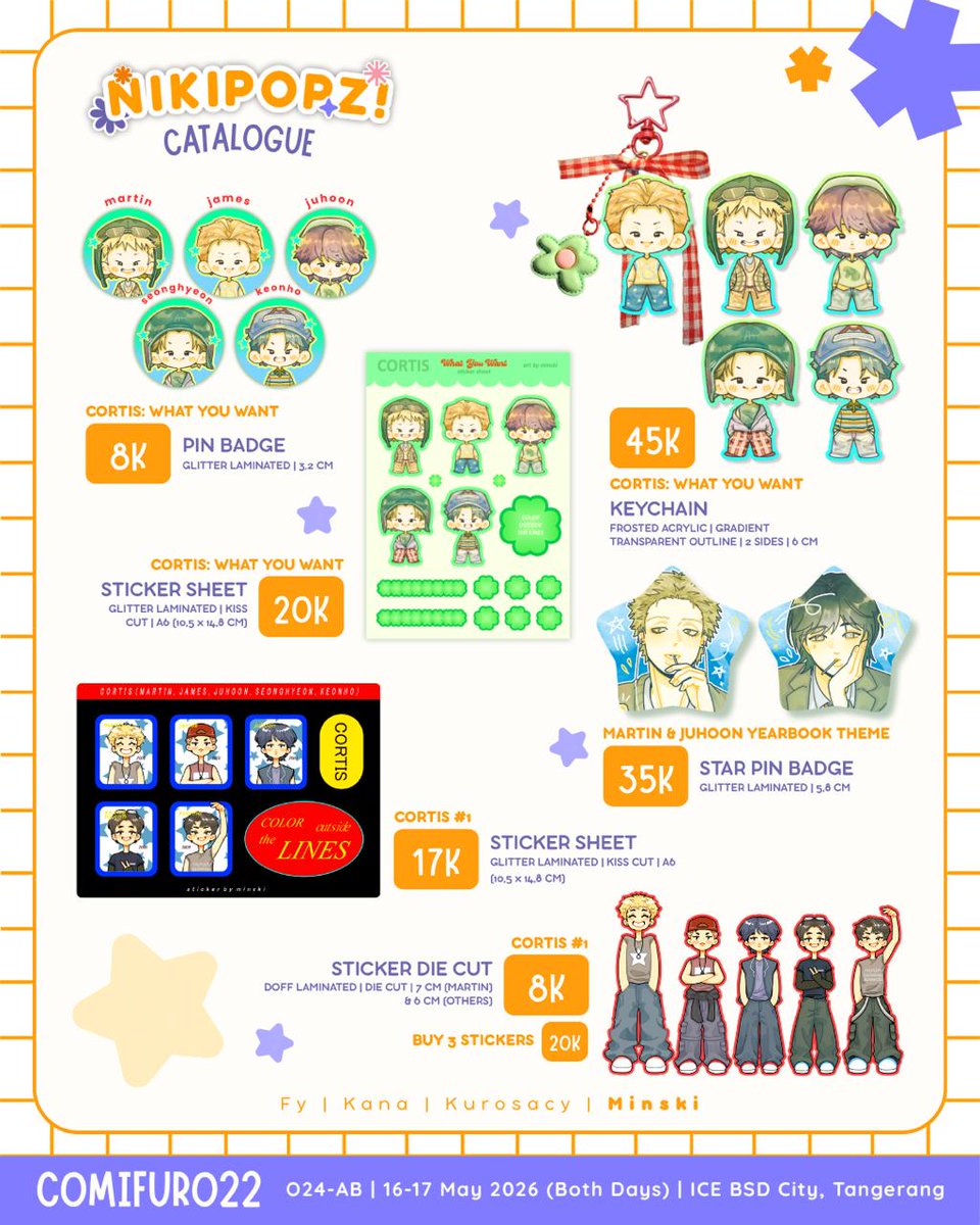 Nikipopz_'s tweet photo. 📍 O24ab (Both Days)
👤 @minskiez14

Fandoms: Cortis, KPOP Demon Hunter, Banana Fish, Maomao, PLAVE, LNGSHOT, TXT, Enhypen

#Cf22 #ComifuroXXII #CF22catalogue https://t.co/yG4rkaPgdi